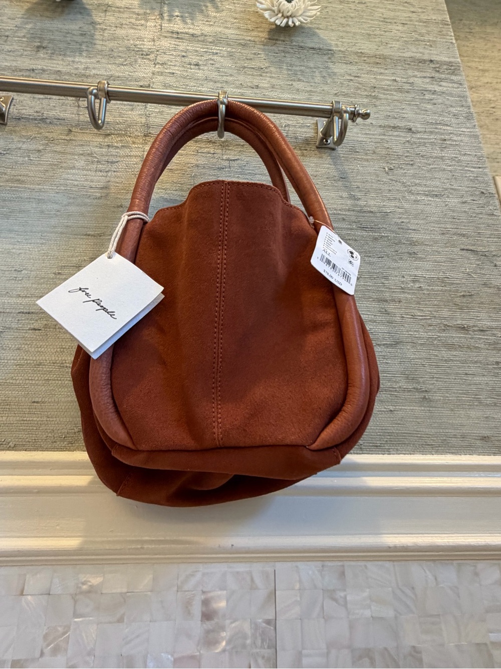 NWT new free people Barlow suede bucket bag tote rust orange brown - Picture 12 of 16